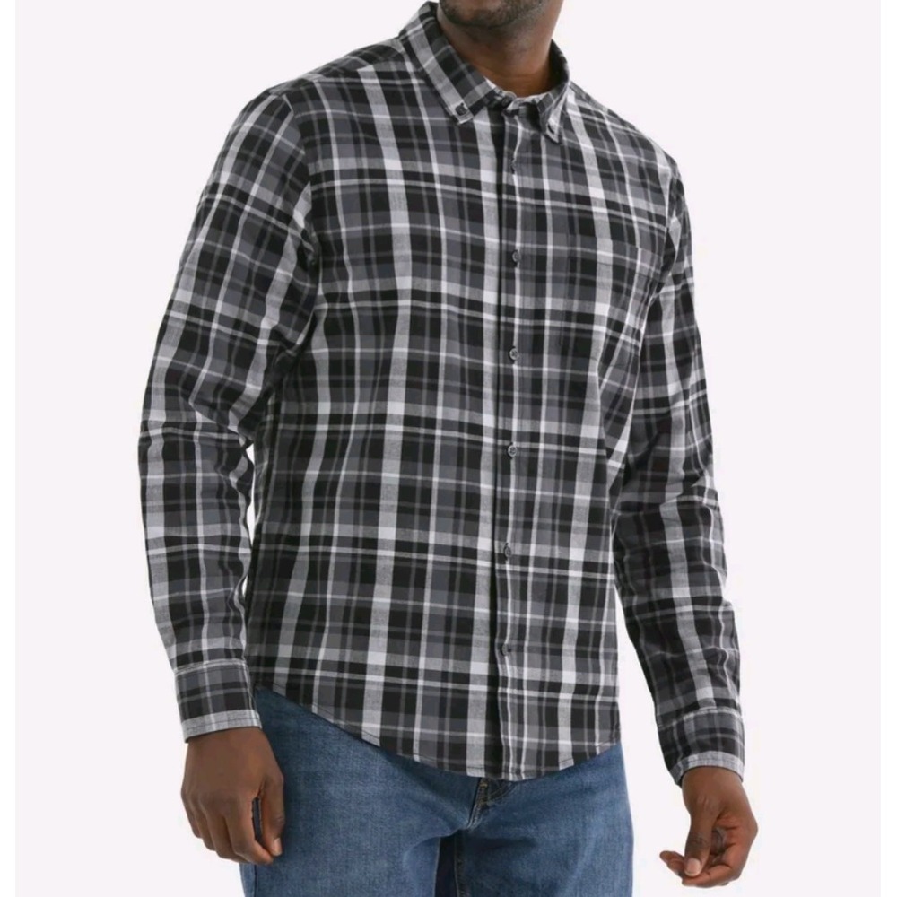 Men's long sleeve george black and gray plaid shirt size L NWT